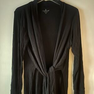 CUDDL DUDS Black Long Sleeve Tie-Front Maxi Knit Long Cardigan. Medium.